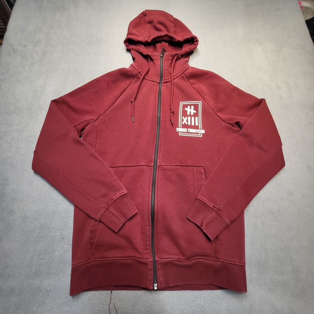 Three Thirteen Hoodie Mens M Red Detroit 313 Full Zip Sweatshirt Long Sleeve